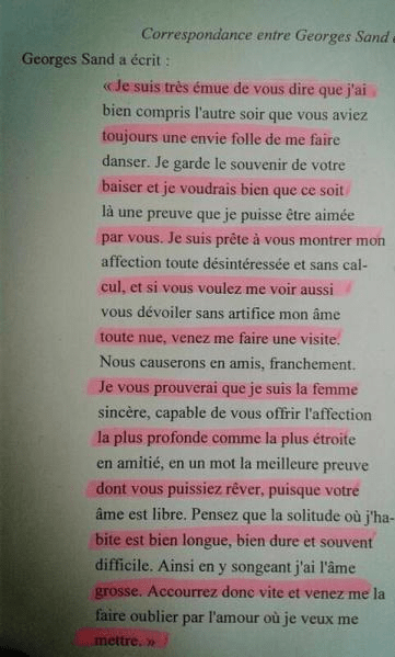 Lettre d&rsquo;amour de George Sand pour Alfred de&nbsp;Musset